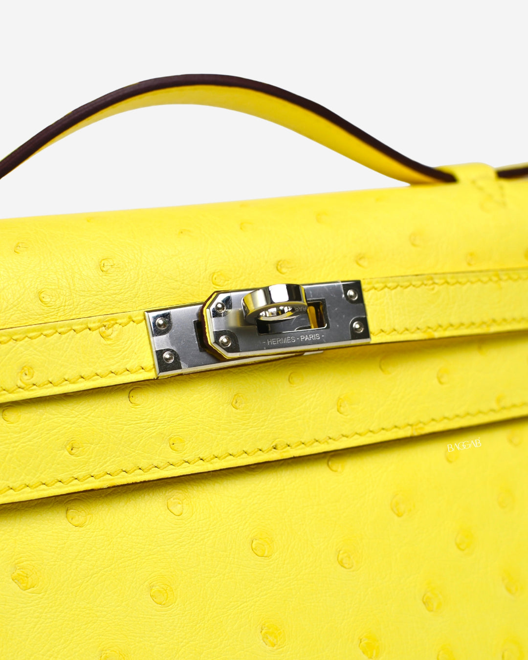 A RARE COLOR - JAUNE CITRON KELLY POCHETTE OSTRICH