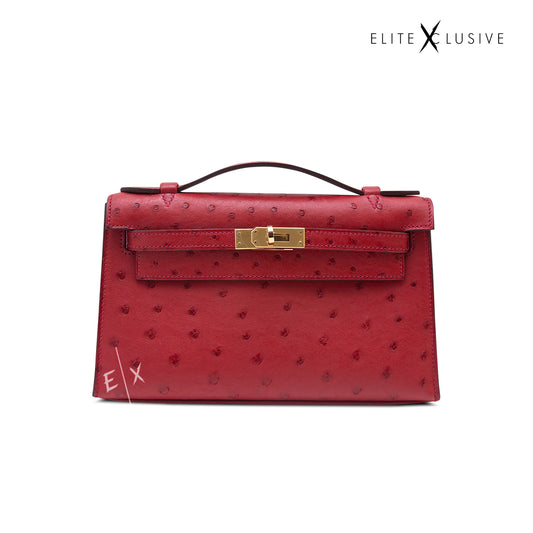 AN OSTICH KELLY POCHETTE - ROUGE VIF