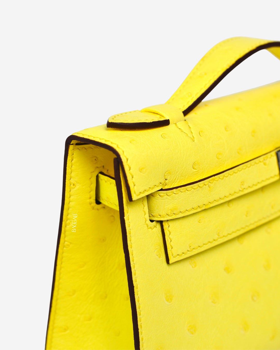 A RARE COLOR - JAUNE CITRON KELLY POCHETTE OSTRICH