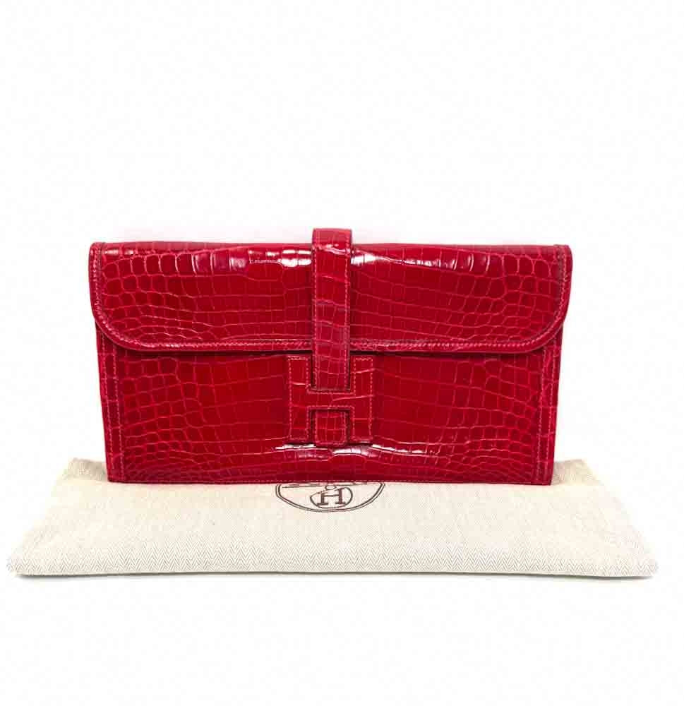 HERMES JIGE ELAN 29 CLUTCH ROUGE NILOTICUS CROCODILE