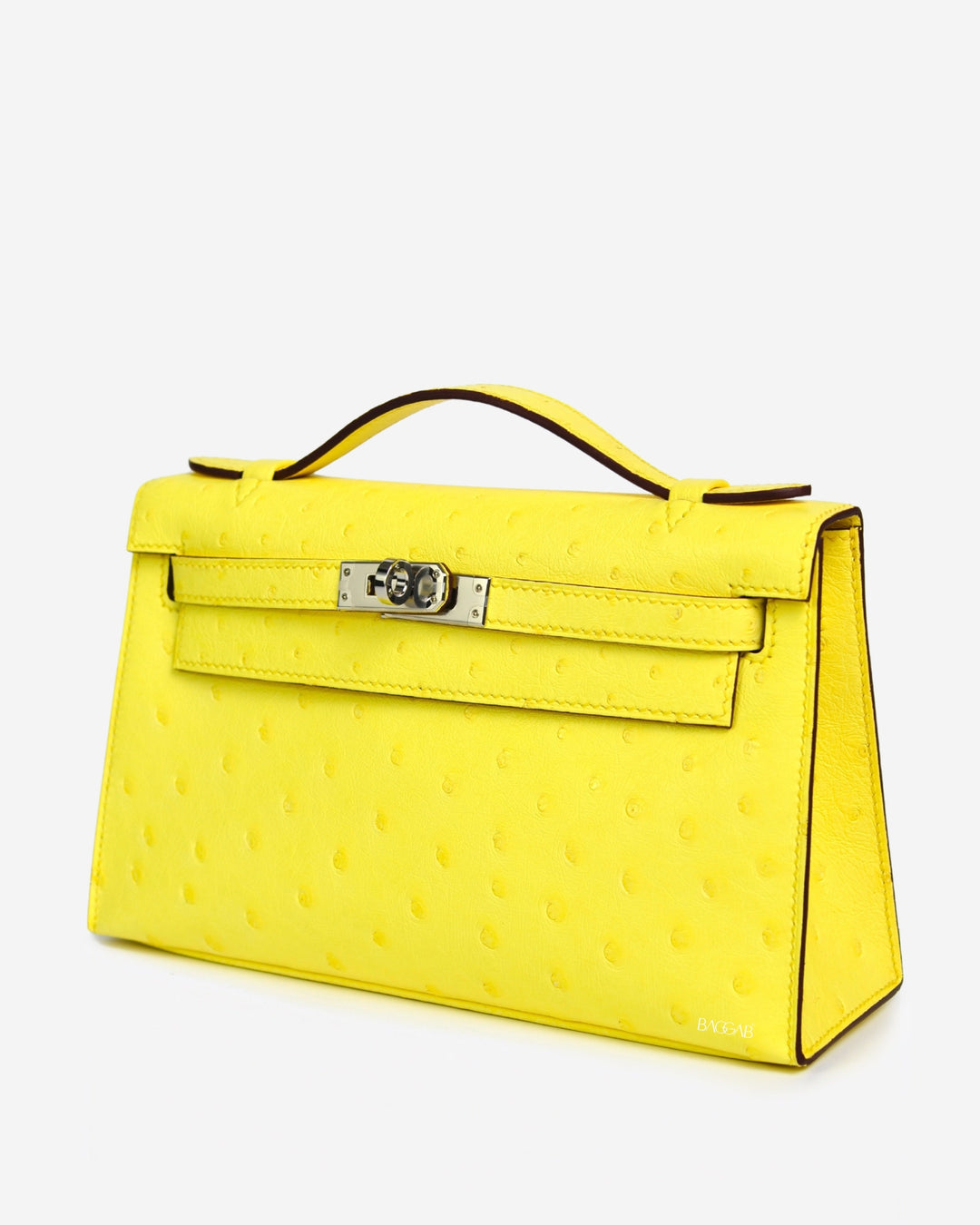 A RARE COLOR - JAUNE CITRON KELLY POCHETTE OSTRICH