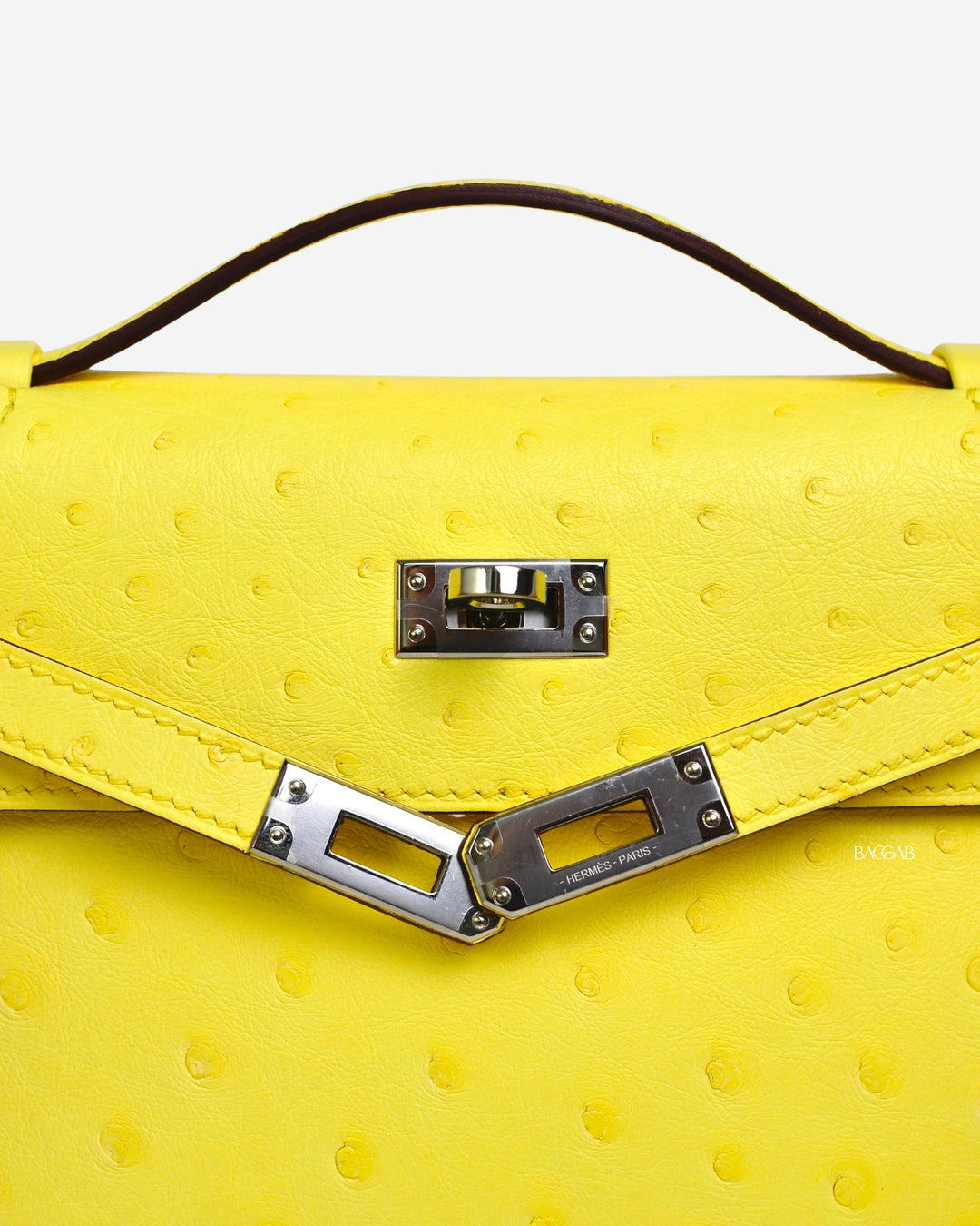 A RARE COLOR - JAUNE CITRON KELLY POCHETTE OSTRICH