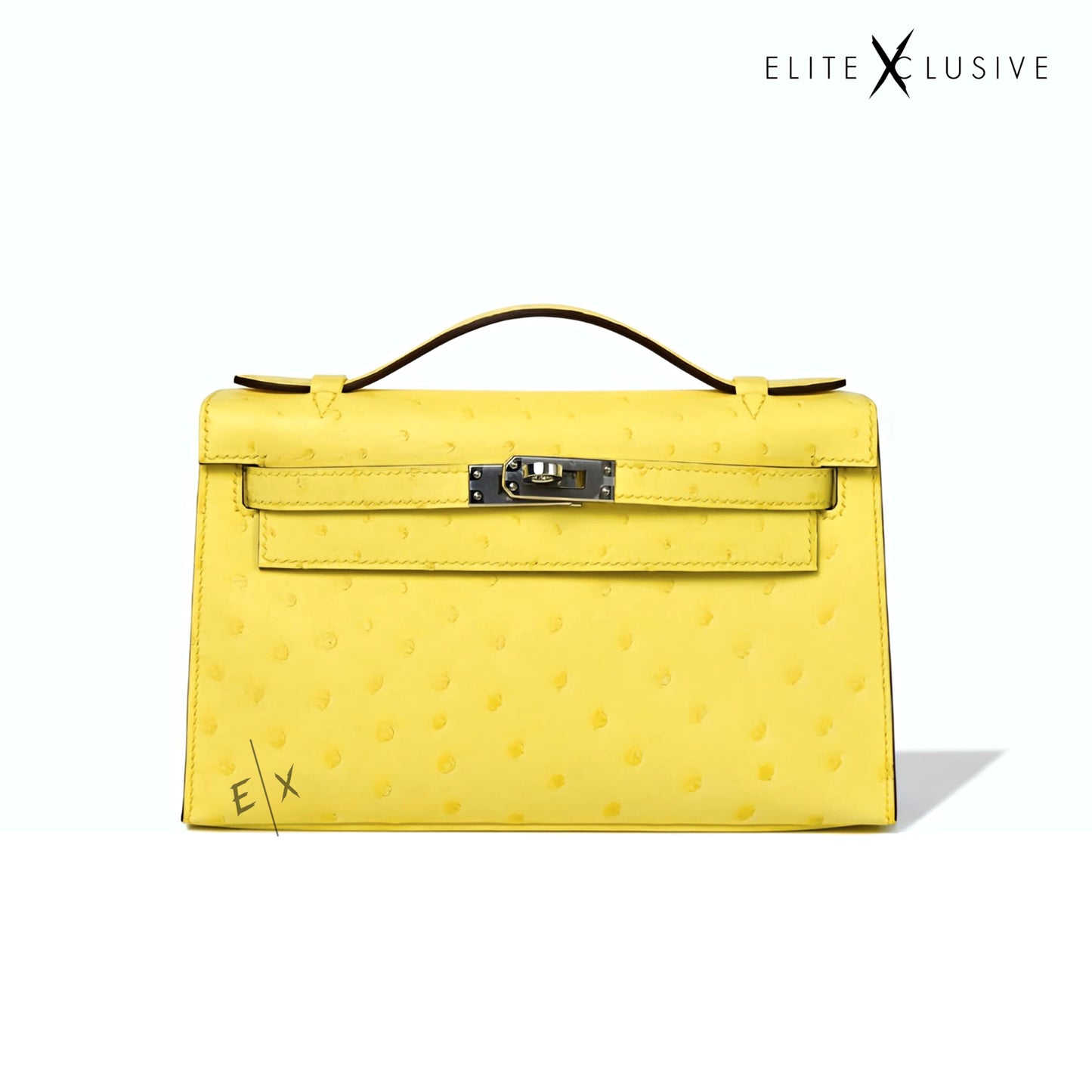 A RARE COLOR - JAUNE CITRON KELLY POCHETTE OSTRICH